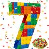 RoundFunny Number 7 Building Blocks Piata 16.5 Inch Party Supplies 7th Birthday Party Decorations Piata with Confetti Blocks Theme Fiesta Anniversary Celebration view 1