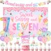 Wonmelody Donut 7th Birthday Party Decorations Sweet Sassy and seven Birthday Decor Sweet Sassy And 7 Birthday Backdrop Pastel Donut Balloon Garland Kit with Ice Cream Dessert Balloon Decor for Girl view 1