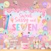 Wonmelody Donut 7th Birthday Party Decorations Sweet Sassy and seven Birthday Decor Sweet Sassy And 7 Birthday Backdrop Pastel Donut Balloon Garland Kit with Ice Cream Dessert Balloon Decor for Girl view 2