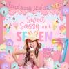 Wonmelody Donut 7th Birthday Party Decorations Sweet Sassy and seven Birthday Decor Sweet Sassy And 7 Birthday Backdrop Pastel Donut Balloon Garland Kit with Ice Cream Dessert Balloon Decor for Girl view 3