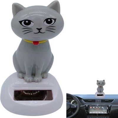 Gray Cute Solar Powered Dancing Cat Doll Figure - Swinging Solar Ornaments, Cat Figurine Statue Swinging Car Dashboard Decoration Ornaments Dashboard Office Home Desk DecorLearning and Education Tool