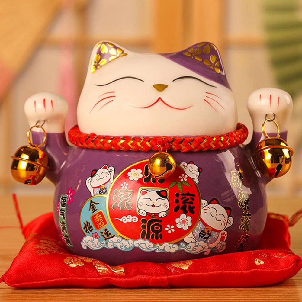 4.723.543.94in Lucky Cat Money Bank, Cute Bring Luck Good Wish Ceramic Fortune Cat Saving Pot Desk Decoration with Two Bells Piggy Bank, Gift, DeskToys(#4)