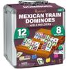 Queensell Mexican Train Dominoes Set with 8 Holders - Wooden Hub and Tiles Holders - Double 12 Tiles with Dots (D12 + 8 Holders) view 1