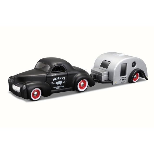 1941 Matt Black and Traveler Trailer Tow & Go 1/64 Diecast Model 15368-M