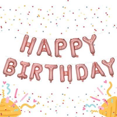 Rose Pink HAPPY BIRTHDAY 3D Balloons Banner 16 Inch, Mylar Foil Letter Number Hanging Balloons, Reusable for girls boys adults,Surprise,Wedding, Celebration