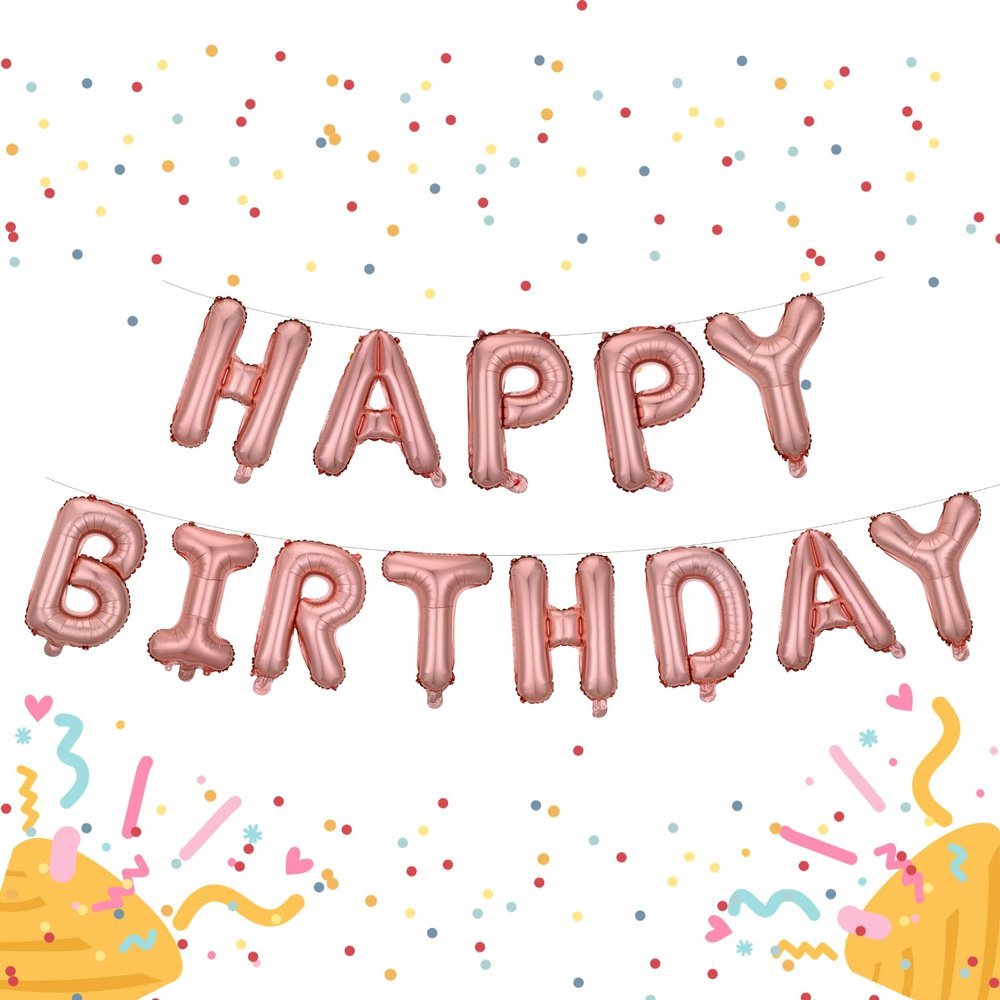 Rose Pink HAPPY BIRTHDAY 3D Balloons Banner 16 Inch, Mylar Foil Letter Number Hanging Balloons, Reusable for girls boys adults,Surprise,Wedding, Celebration