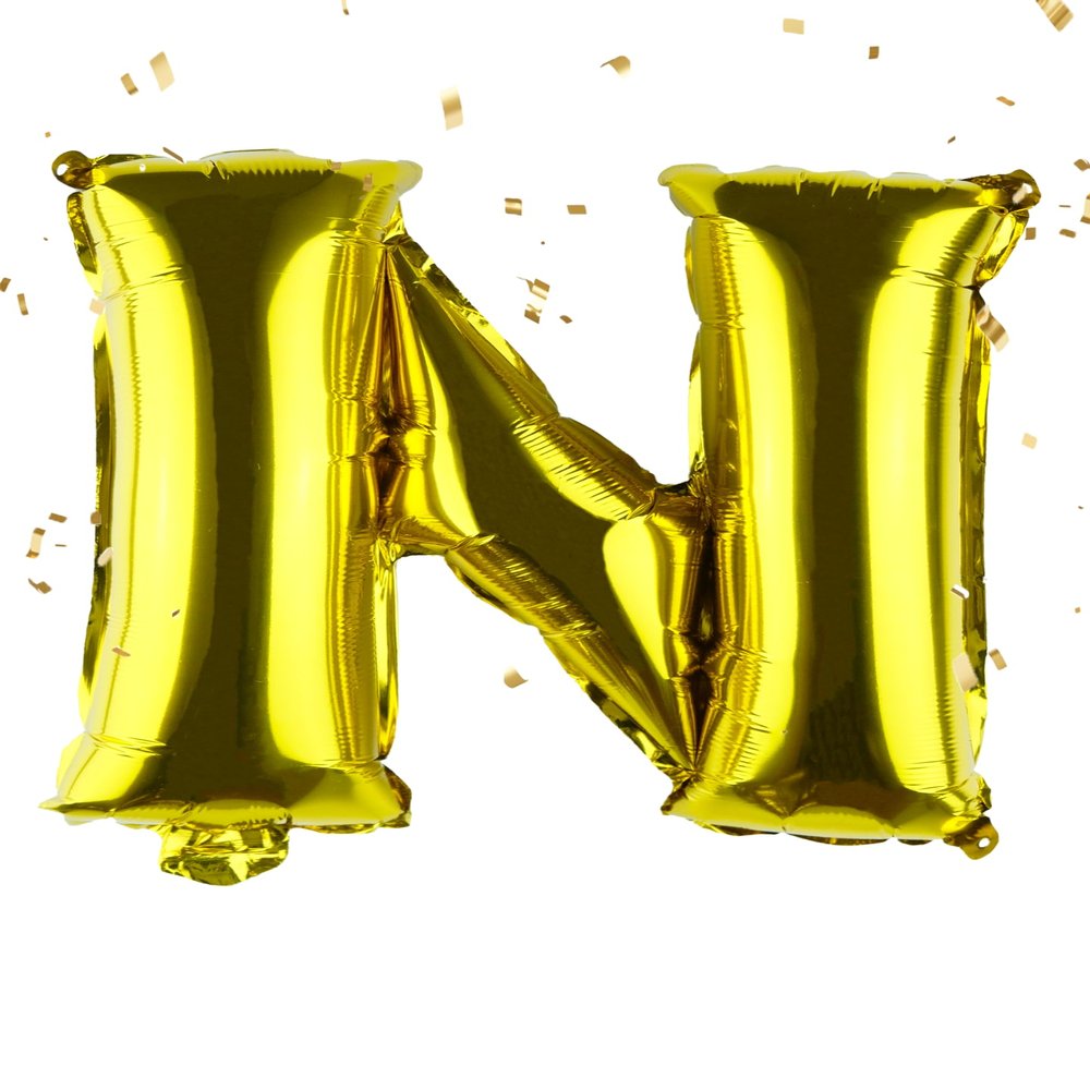 Gold Letter N Balloons 16 Inch, Mylar Foil Letter Alphabet, Hanging, Reusable for girls boys adults Birthday,Surprise,Wedding, Celebration, Sports Party Event Decoration Supplies