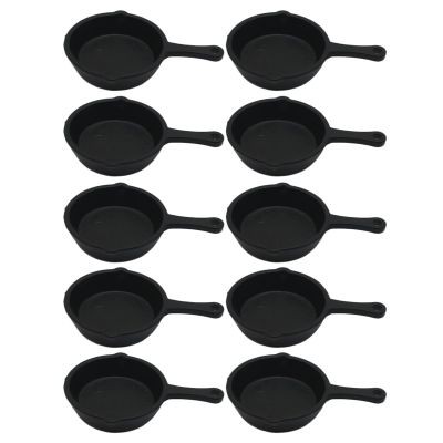 10pcs Miniature Skillet Mini Cast Plastic Iron Skillet Small Frying Pan Set for Baked Cookie Brownie Dollhouse Kitchen Accessories Decor