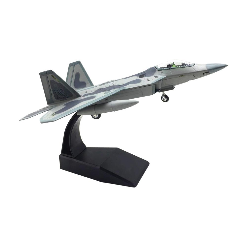 B Baosity 1/100 USA F22 Aircraft Diecast Fighter, Simulation Kids Toys Plane Model, Airplane with Base for Cafes Livingroom Decorations, Black Base