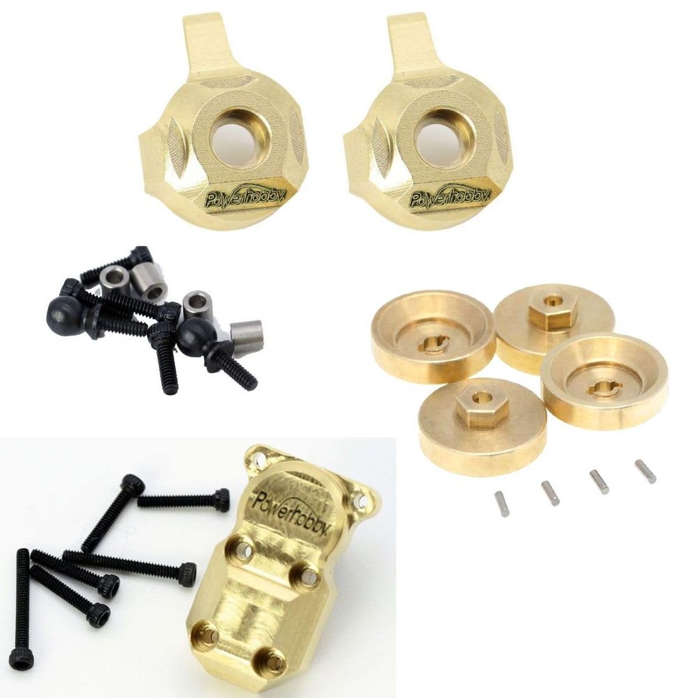 Power Hobby PHSCX2418 Axial SCX24 Brass Hex Hubs/Diff Cover/Front Knuckles Combo