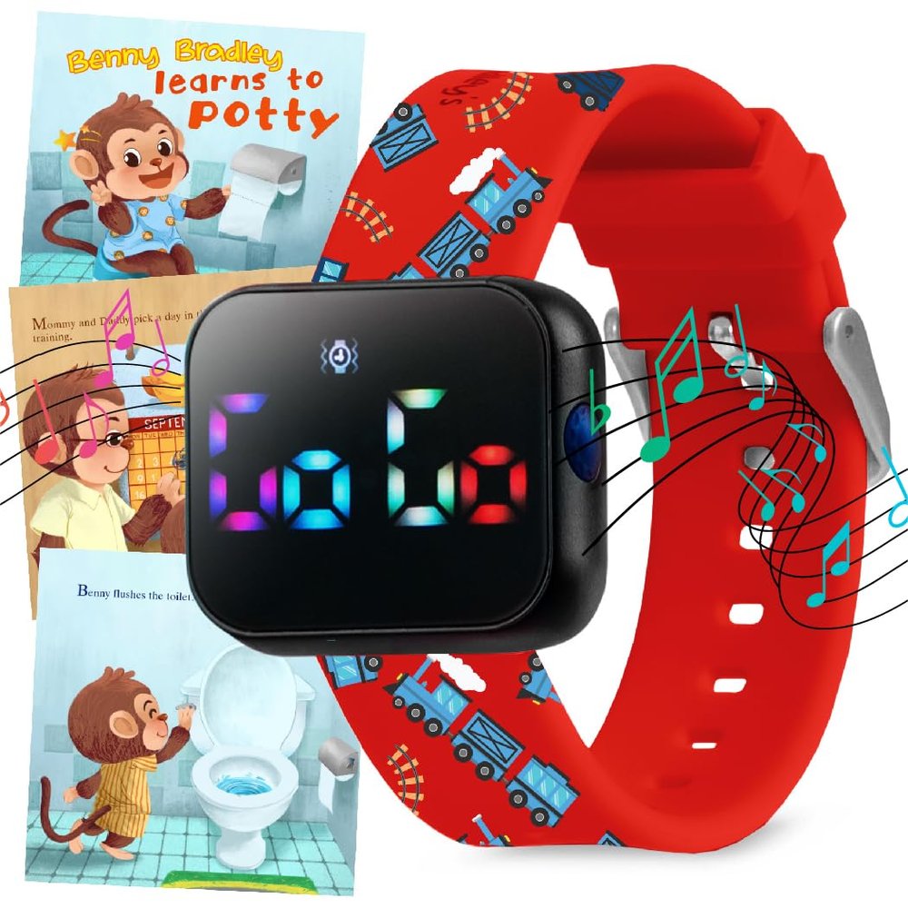 Potty Training Watch for Kids V2  A Water Resistant Potty Reminder Device for Boys & Girls to Train Your Toddler with Fun/Musical & Vibration Interval Reminder with Potty Training eBook (Train)