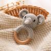 Wooden Baby RattleCrochet Elephant Rattle with Wood Ring, Newborn Wooden Animal Rattle ToyInfant Elephant Wood Rattle Toys view 1