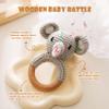 Wooden Baby RattleCrochet Elephant Rattle with Wood Ring, Newborn Wooden Animal Rattle ToyInfant Elephant Wood Rattle Toys view 2