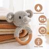 Wooden Baby RattleCrochet Elephant Rattle with Wood Ring, Newborn Wooden Animal Rattle ToyInfant Elephant Wood Rattle Toys view 3