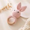 Wooden Baby RattleCrochet Bunny Rattle with Wood Ring, Newborn Wooden Animal Rattle ToyInfant Pink Bunny Wood Rattle Toys view 1