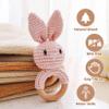Wooden Baby RattleCrochet Bunny Rattle with Wood Ring, Newborn Wooden Animal Rattle ToyInfant Pink Bunny Wood Rattle Toys view 2