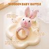 Wooden Baby RattleCrochet Bunny Rattle with Wood Ring, Newborn Wooden Animal Rattle ToyInfant Pink Bunny Wood Rattle Toys view 3