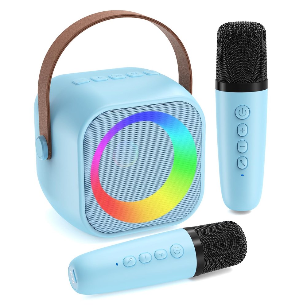 Jeefu Karaoke Machine for Kids, Toys for 3-12 Years Old Girls Gifts, Kids Karaoke Microphone Machine Toy, Best Fun Christmas Birthday Gifts for 5 6 7 8 9 10 11 Years Teens Girl Boys Blue 2 Mic