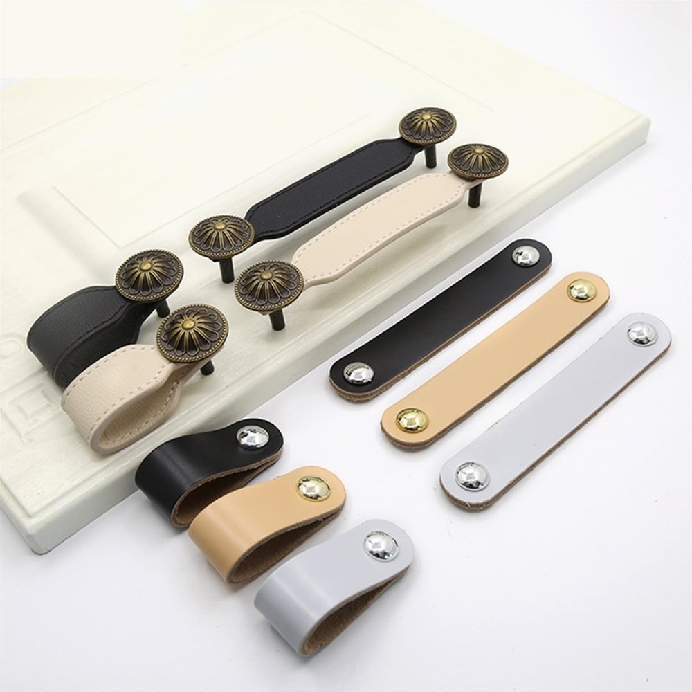 NALsa 1PCS 96-128mm Leather Drawer Handles Dresser Cupboard Wardrobe Pulls Kitchen Cabinet Handle Door Knobs and Handles (Color : MBS0043-2, Size : 1PCS)