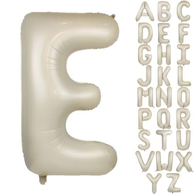 Big Alphabet Foil Balloons - 40 In Cream White Letter E, Beige Large Inflating Balloons for Boys Girls Birthday Party, Baby Shower Decoration