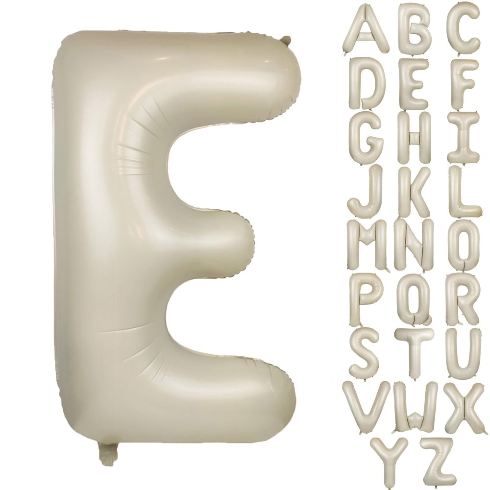 Big Alphabet Foil Balloons - 40 In Cream White Letter E, Beige Large Inflating Balloons for Boys Girls Birthday Party, Baby Shower Decoration