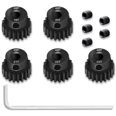 48P Pinion Gear Set 1/8 inch Hole Compatible with 0.8 Metric Pitch 3.175mm Shaft 19T 20T 21T 22T 23T with Hex Key and 5 Grub Screws