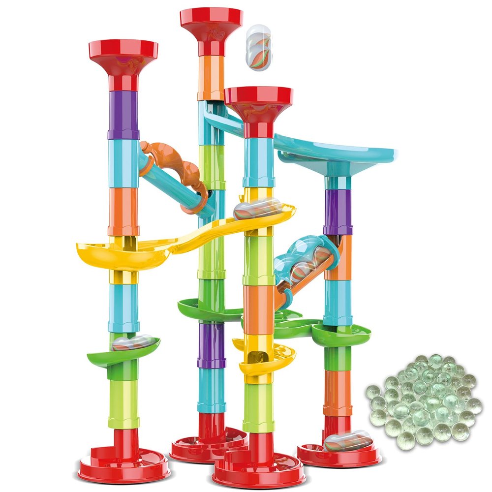 ailixinda 50 PCS Marble Toy Premium Set,STEM Educational Building Block Toy,Marble Track Race Set with 15 Glass Marbles for Boys & Girls,Construction Building Blocks Toys for Kids