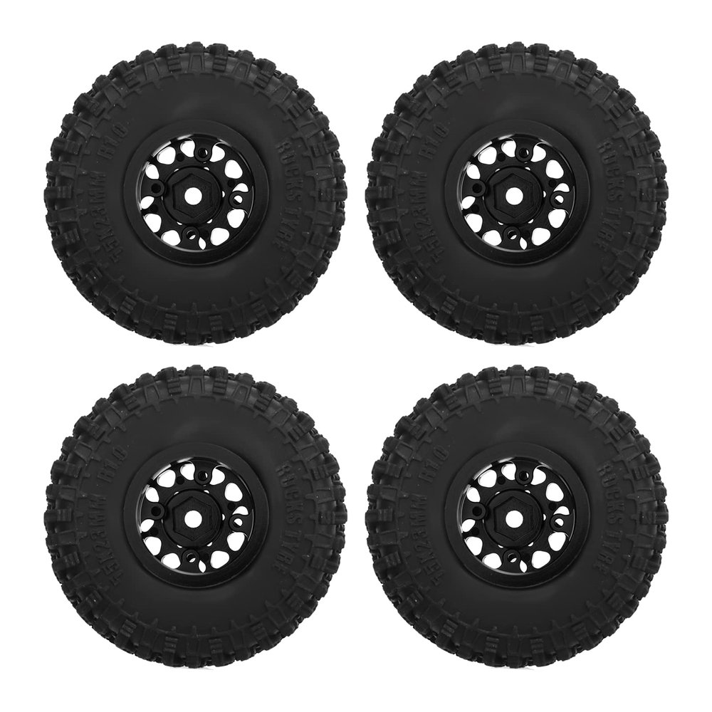 1/18 RC Car Tires Replacement Part, RC Wheels and Tires 4PCS Wear Resistant High Strength Solid Construction for Car (Black)
