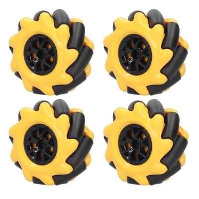 60mm Mecanum Wheel, Yellow and Black,Running with Better Gripping, Compatible with Building Blocks, for Motors (Two Pairs)