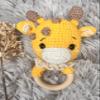 Baby Rattle Crochet Gift, Nordic Style Animal Giraffe Rattle, Wooden Teether Ring, Newborn Baby Boy Crochet, Girl, Mom to be, Infant, Gender Neutral Shower Custom Gift view 2