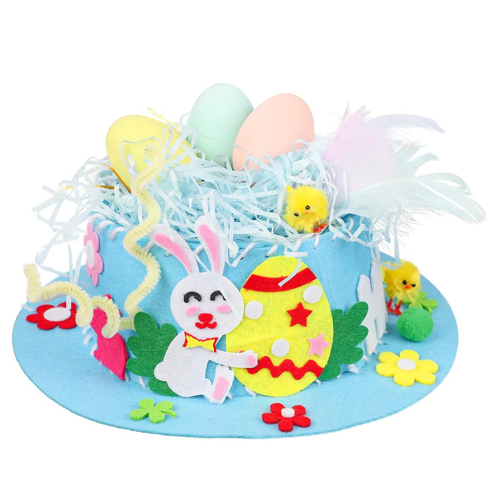 DERAYEE Easter Bonnet Kit, Chick Bunny Egg DIY Art Craft Kits Make Your Own Cute Hat for Easter Craft (Blue)