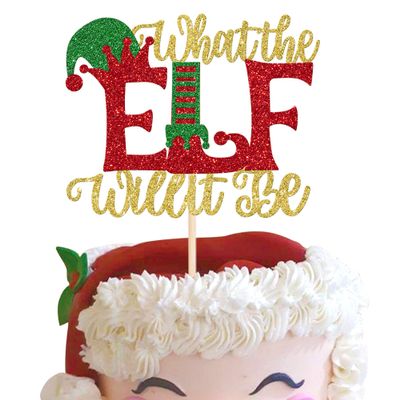 1 Pack Christmas ELF Cake Topper Glitter Santa Hat Boots Cake Pick Decorations Willit Be Cake Decorations for Merry Christmas Xmas Theme Party Supplies