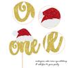 1 Pack Christmas One Cake Topper Glitter Santa Hat First Birthday Cake Pick Decorations for Christmas 1st Birthday Theme Baby Shower Party Decorations Supplies Gold view 3