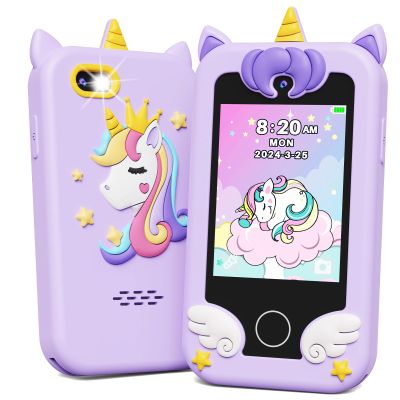 KOKODI Kids Smart Phone Toys, Birthday Gifts Unicorn Toddler Play Phone for Girls 3-10, Touchscreen HD Dual Camera Cell Phone, Travel Toy Preschool Learning Toy for Kids (Purple)