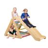 2 in 1 Climbing Toy for Toddlers, 3-Sided Montessori Wooden Triangle Climber with Sliding Ramp, Climbing Net & Board view 1