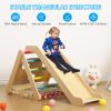 2 in 1 Climbing Toy for Toddlers, 3-Sided Montessori Wooden Triangle Climber with Sliding Ramp, Climbing Net & Board view 4