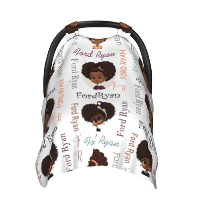 Personalized Car Seat Covers for Babies Custom Name Black Girl Car Seat Canopy for Girls Princess Nursing Breastfeeding Covers Afro Puff Newborn Toddler African American Minky Baby Blanket