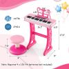 Honey Joy Kids Pink Keyboard Piano with Music Stand & Bench, Toy Baby Grand Piano with Microphone, Portable Electronic Educational Musical Instrument for Toddlers view 3