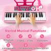 Honey Joy Kids Pink Keyboard Piano with Music Stand & Bench, Toy Baby Grand Piano with Microphone, Portable Electronic Educational Musical Instrument for Toddlers view 4