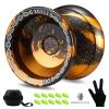 YOYOSTUDIO Yoyo Professional Responsive Yoyo X0312 for Kids Beginner, Dual Purpose Fingerspin Yo yo for Adults with Unresponsive Yoyos Bearing Kit, 10 Yo-Yo Strings, Case & Glove - Black and Gold view 1