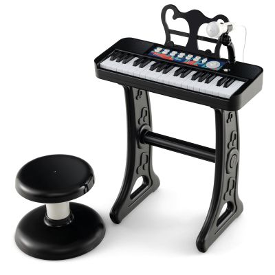 Honey Joy Kids 37-Key Black Keyboard Piano with Music Stand & Bench, Toy Baby Grand Piano for Girls & Boys