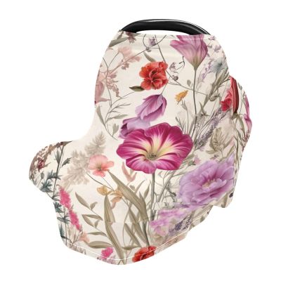 Flradish Floral Print Stretchy Baby Car Seat Cover Soft Breathable Nursing Cover Breastfeeding Cover Multiuse Infant Carseat Stroller Cover for Girls and Boys