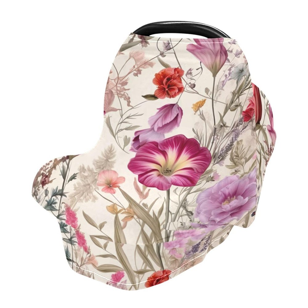 Flradish Floral Print Stretchy Baby Car Seat Cover Soft Breathable Nursing Cover Breastfeeding Cover Multiuse Infant Carseat Stroller Cover for Girls and Boys