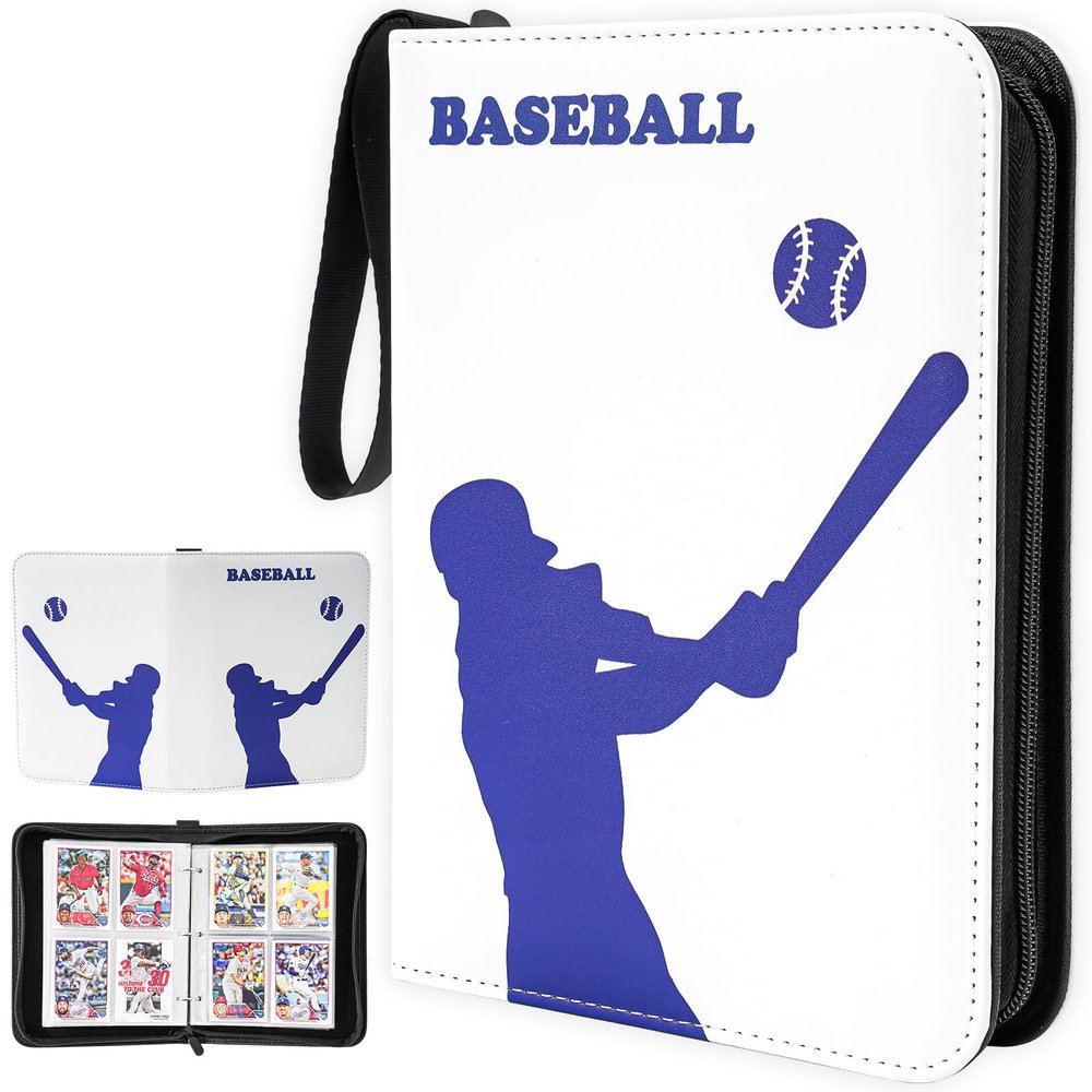 ProCase 4-Pocket Baseball Card Binder Fits 440 Cards, Sport Trading Card Album Book with 55 Sleeves for Baseball Colletible Card Holder -Medium, Blue