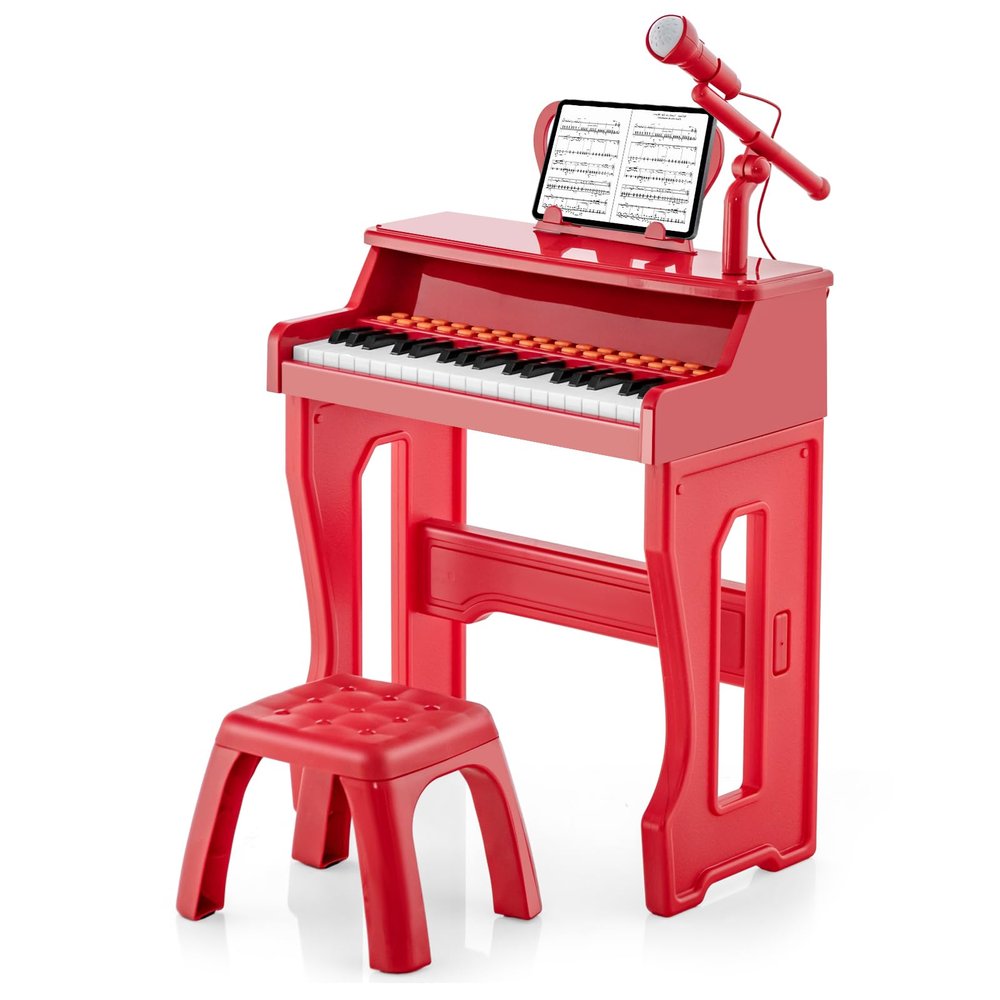 HONEY JOY Kids Piano, 37-Key Red Kids Keyboard Piano w/ Music Stand & Bench, Gift for Babies w/ Microphone, Portable Electronic Educational Musical Instrument, Toddler Piano for Girls Boys