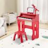 HONEY JOY Kids Piano, 37-Key Red Kids Keyboard Piano w/ Music Stand & Bench, Gift for Babies w/ Microphone, Portable Electronic Educational Musical Instrument, Toddler Piano for Girls Boys view 2