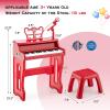 HONEY JOY Kids Piano, 37-Key Red Kids Keyboard Piano w/ Music Stand & Bench, Gift for Babies w/ Microphone, Portable Electronic Educational Musical Instrument, Toddler Piano for Girls Boys view 3