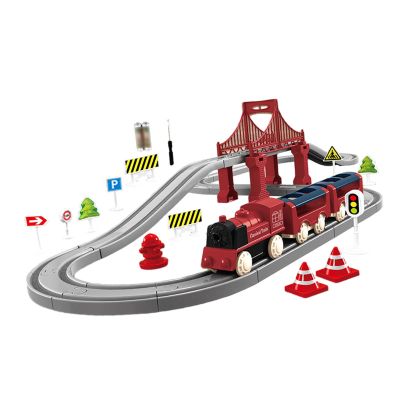 Aosekaa 40 Pieces Train Set Classic Toy, Railway Learning Educational Toys, Electric Track Accessories Car Set for Girls Boys Kids, Red