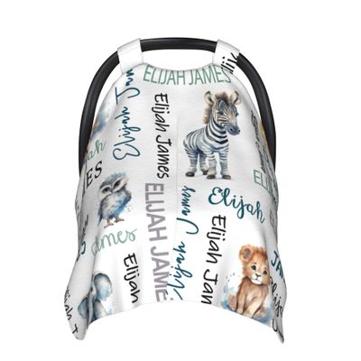 Personalized Baby Car Seat Canopy Minky Woodland Baby Blanket Custom Name Baby Car Seat Cover Girls Boys Infant Newborn Carseat Canopy Nursing Cover for Stroller Car Seat Canopies