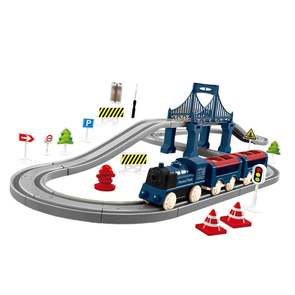 Colaxi 40 Pieces Train Set, Railway Learning Educational Toys, Electric Track Accessories Car Set for 3 4 5 6 7 8+ Year Old Toddlers, Blue